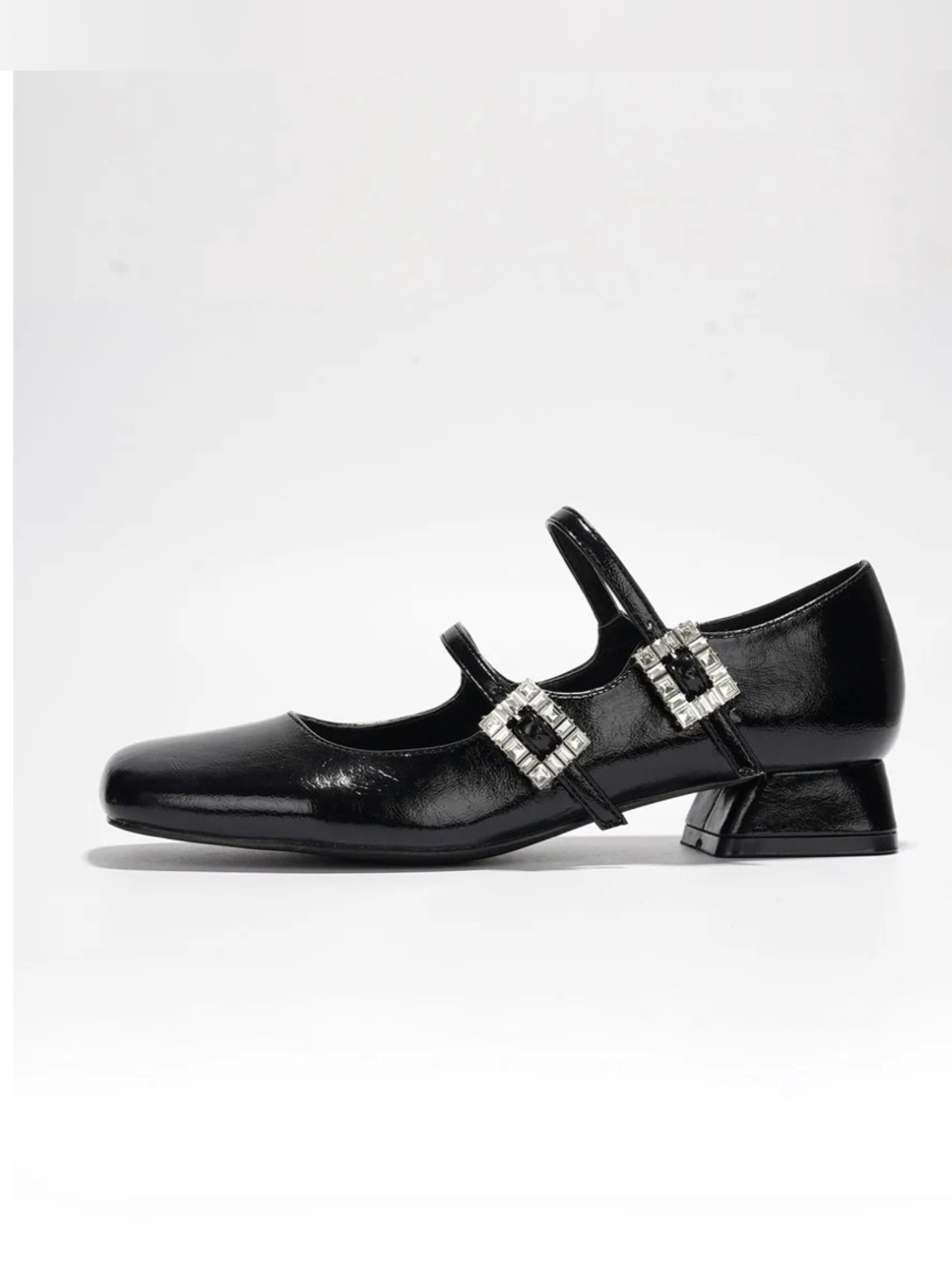 Cape Robbin Black Patent Mary Jane Flats with Crystal Buckles - Picture 2 of 6